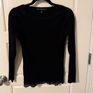 White House Black Market Black Long Sleeve Top with Lace Hem